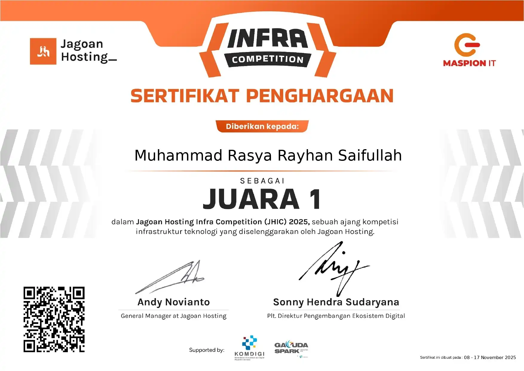 1st Place National Winner - Jagoan Hosting Infra Competition 2025